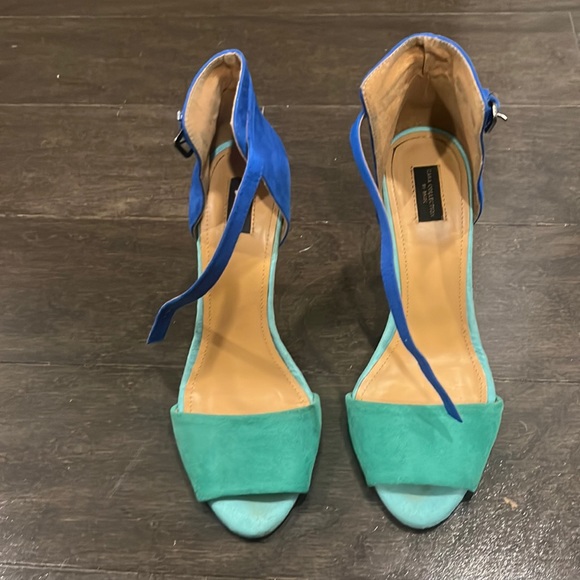 Zara Shoes Zara Faux Suede Color Block Heels Poshmark